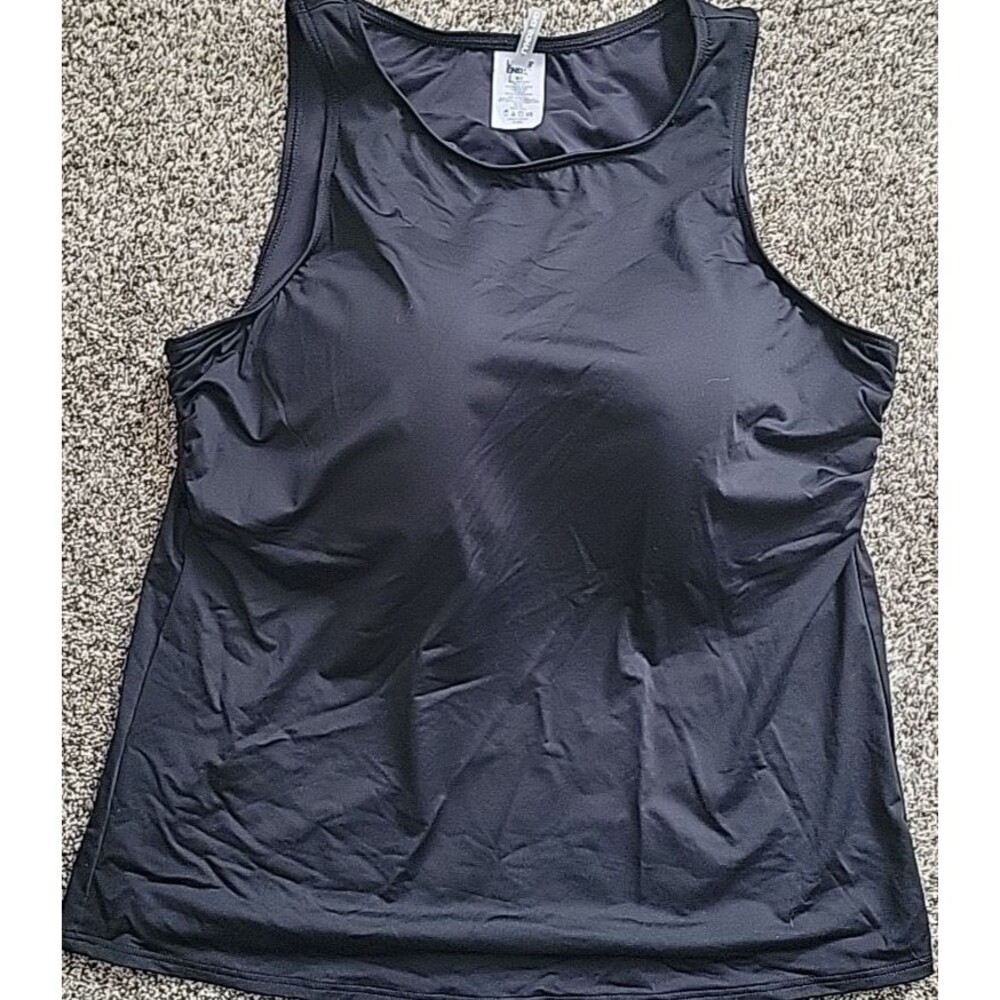 Women's Black 18 D Swim Top High Neck Padded Bra Lands' End Modest Solid S61